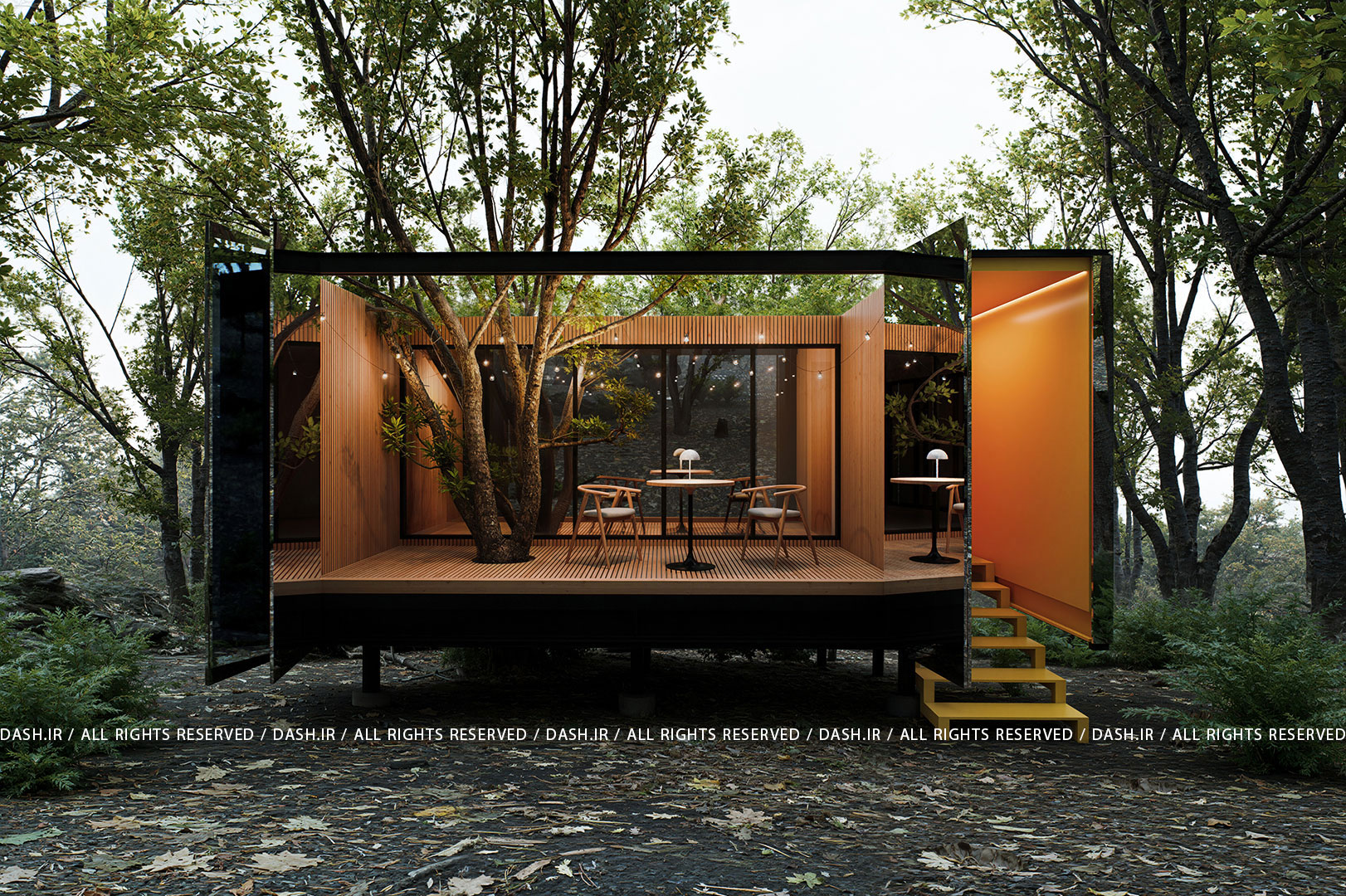 مجموعه اقامتی خانه درختی نامرئی نمای مدرن ساختمان ویلایی